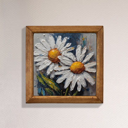 White Daisy Duo Natural Stone Wall Art