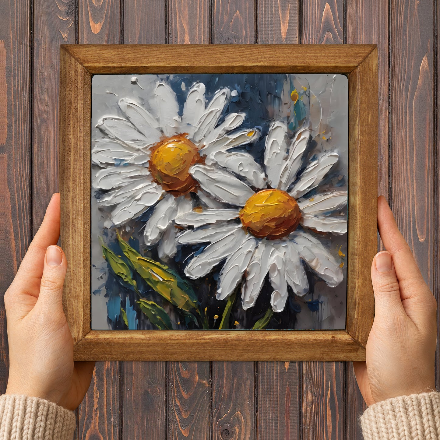 White Daisy Duo Natural Stone Wall Art