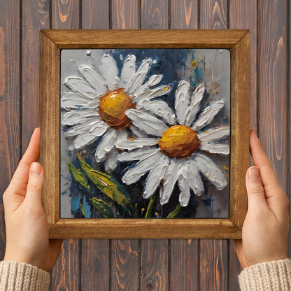 White Daisy Duo Natural Stone Wall Art