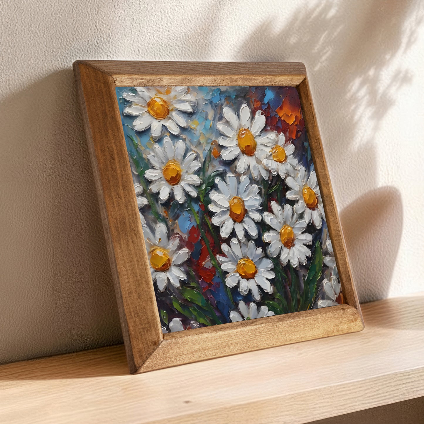 Sunlit Daisy Garden Natural Stone Wall Art