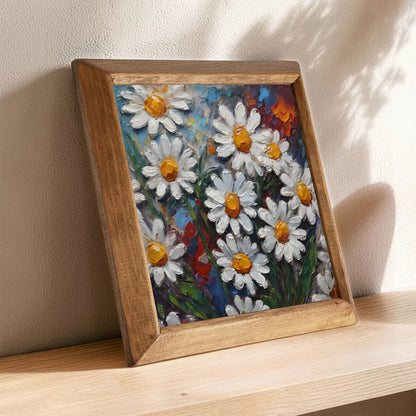 Sunlit Daisy Garden Natural Stone Wall Art