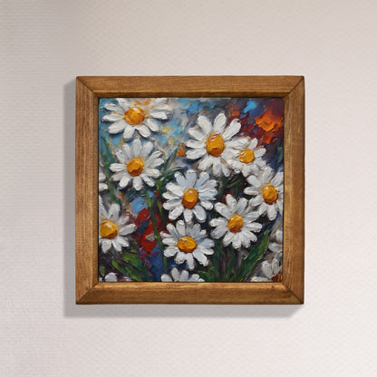Sunlit Daisy Garden Natural Stone Wall Art