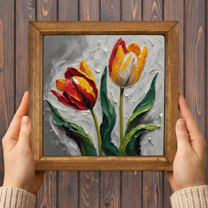Radiant Tulip Bloom Trio Stone Wall Art Set
