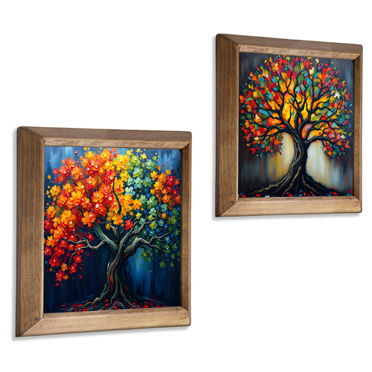 Radiant Colorful Tree Duo Stone Wall Art Set