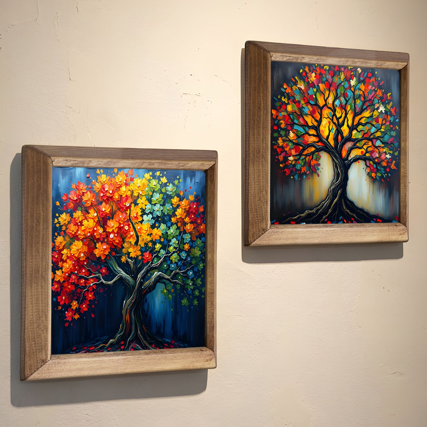 Radiant Colorful Tree Duo Stone Wall Art Set