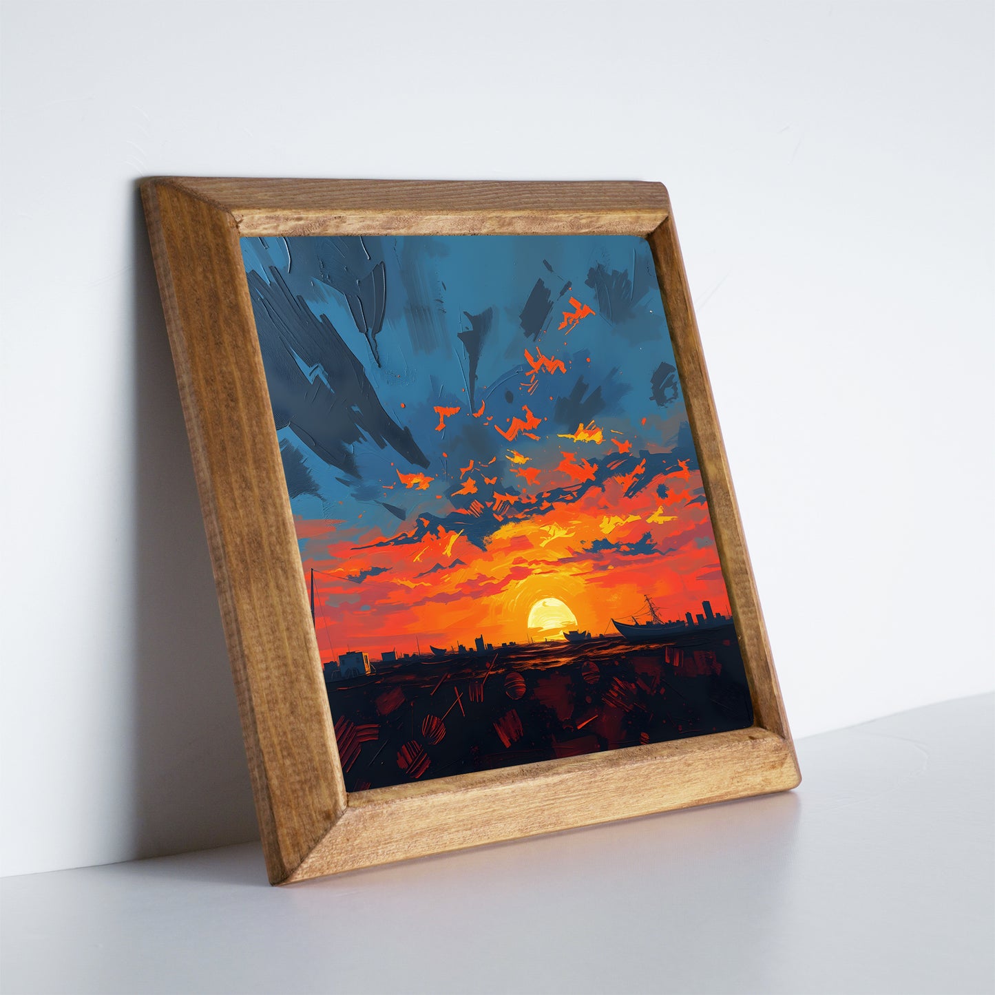 Golden Sunset Bundle | 2 Natural Stone Wall Arts + 1 Beeswax Candle Set