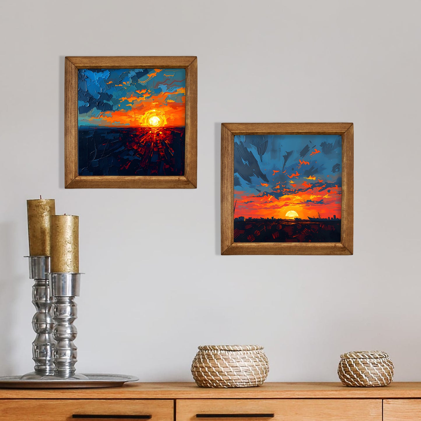 Sunset Horizon Duo Natural Stone Wall Art