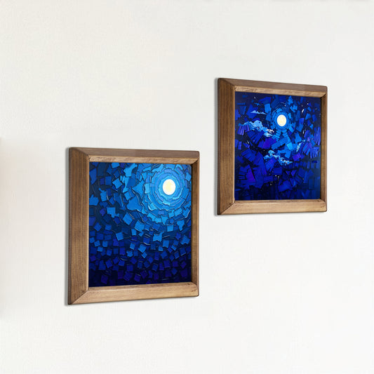Moonlit Blue Duo Natural Stone Wall Art