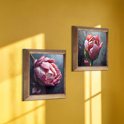 Peony Duo Natural Stone Wall Art – Wood Frame Set