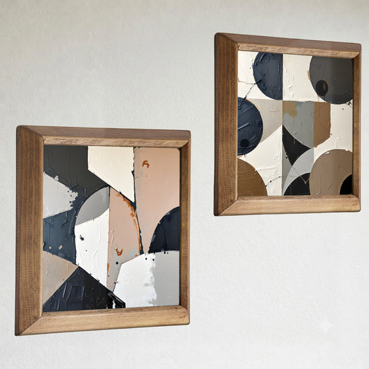 Beige Geometry Duo Stone Wall Art Set