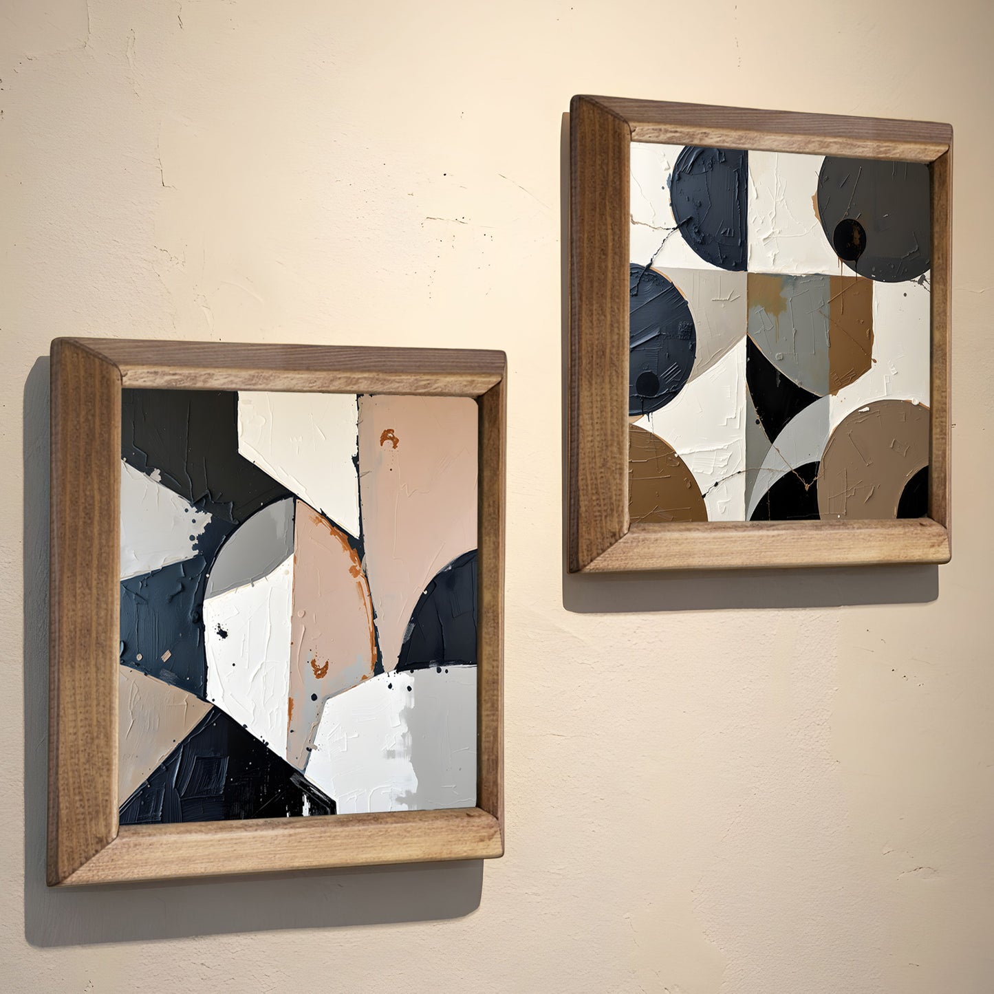 Beige Geometry Duo Stone Wall Art Set
