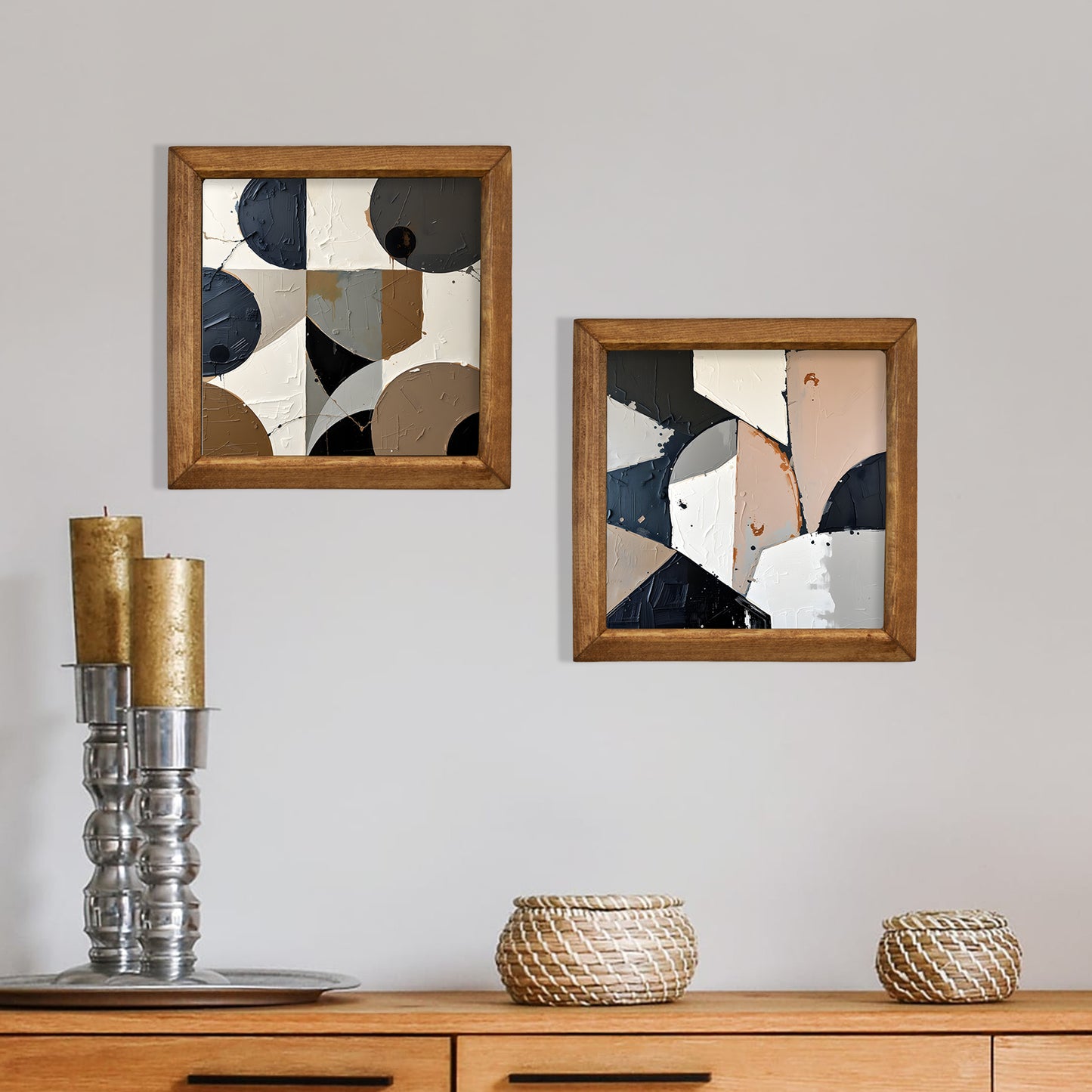 Modern Geometry Duo Natural Stone Wall Art