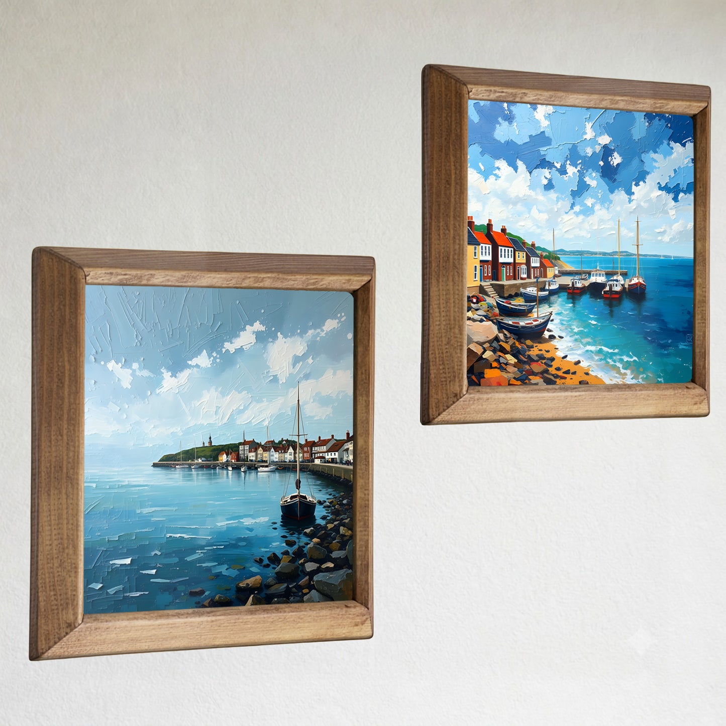Seaside Harbour Boats Duo Stone Wall Art Set