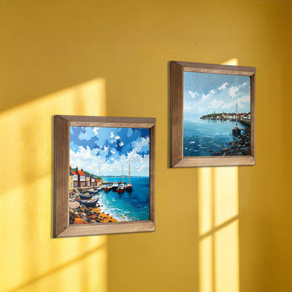 Seaside Harbour Boats Duo Natural Stone Wall Art
