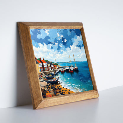Seaside Harbour Boats Duo Natural Stone Wall Art