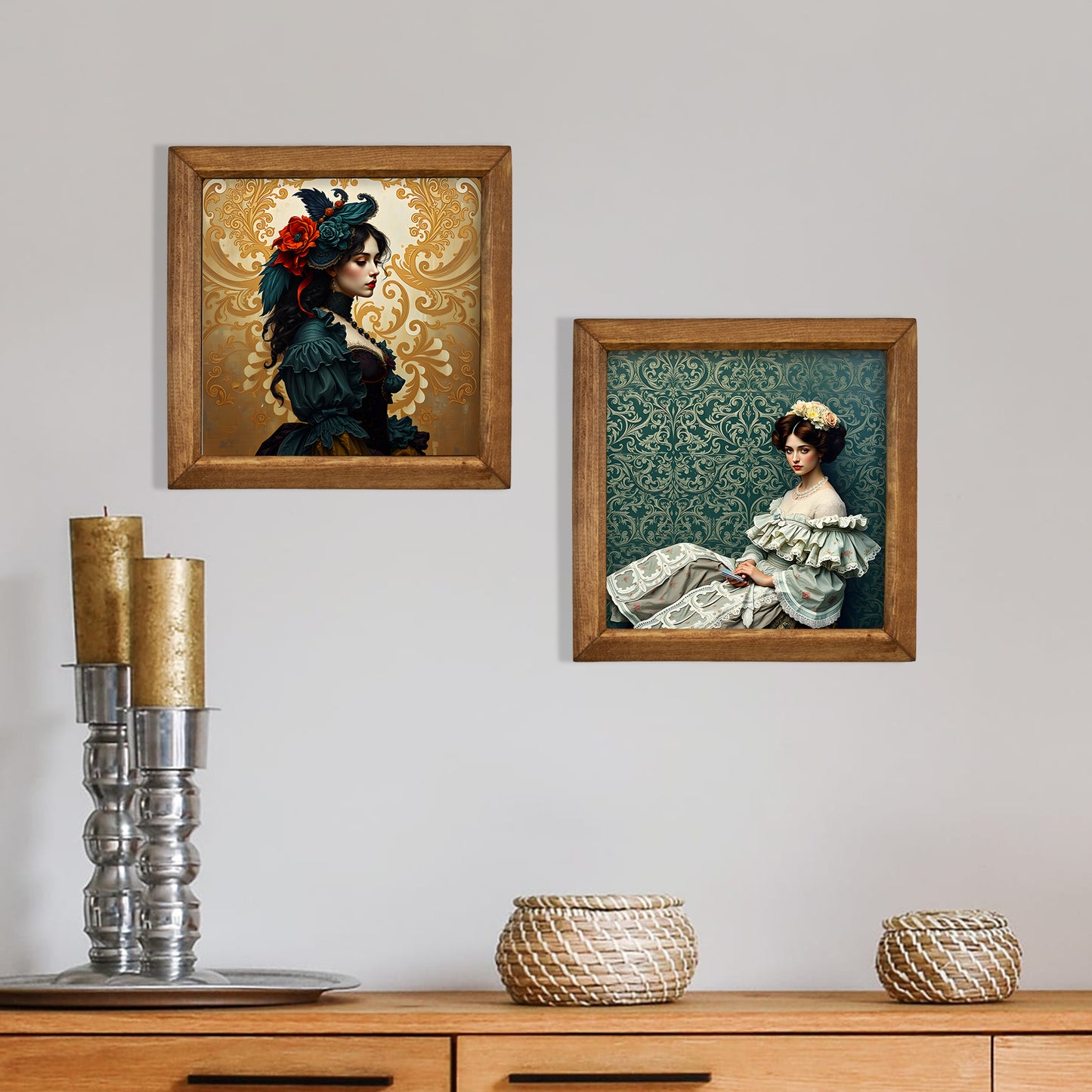 Victorian Portrait Duo Natural Stone Wall Art Set