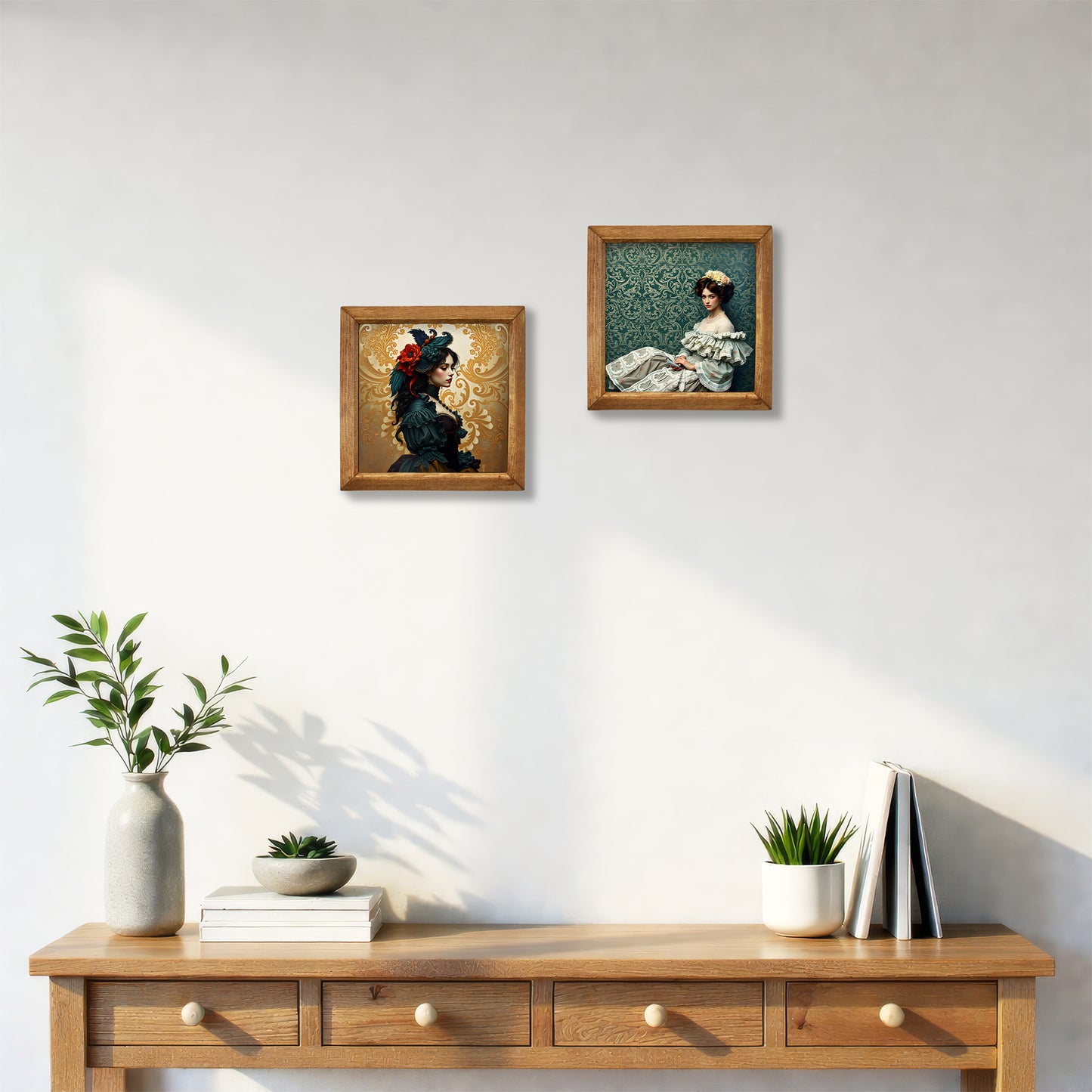 Victorian Portrait Duo Natural Stone Wall Art Set
