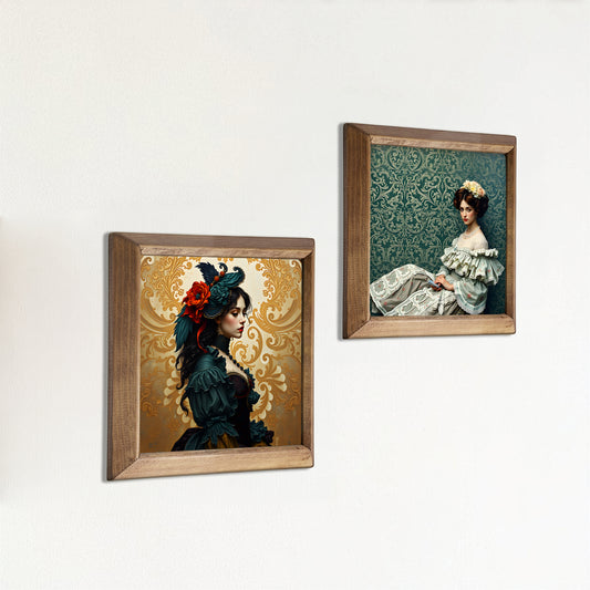 Victorian Portrait Framed Stone Wall Art Set Duo