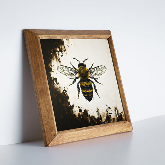 Rustic Bee Framed Stone Wall Art