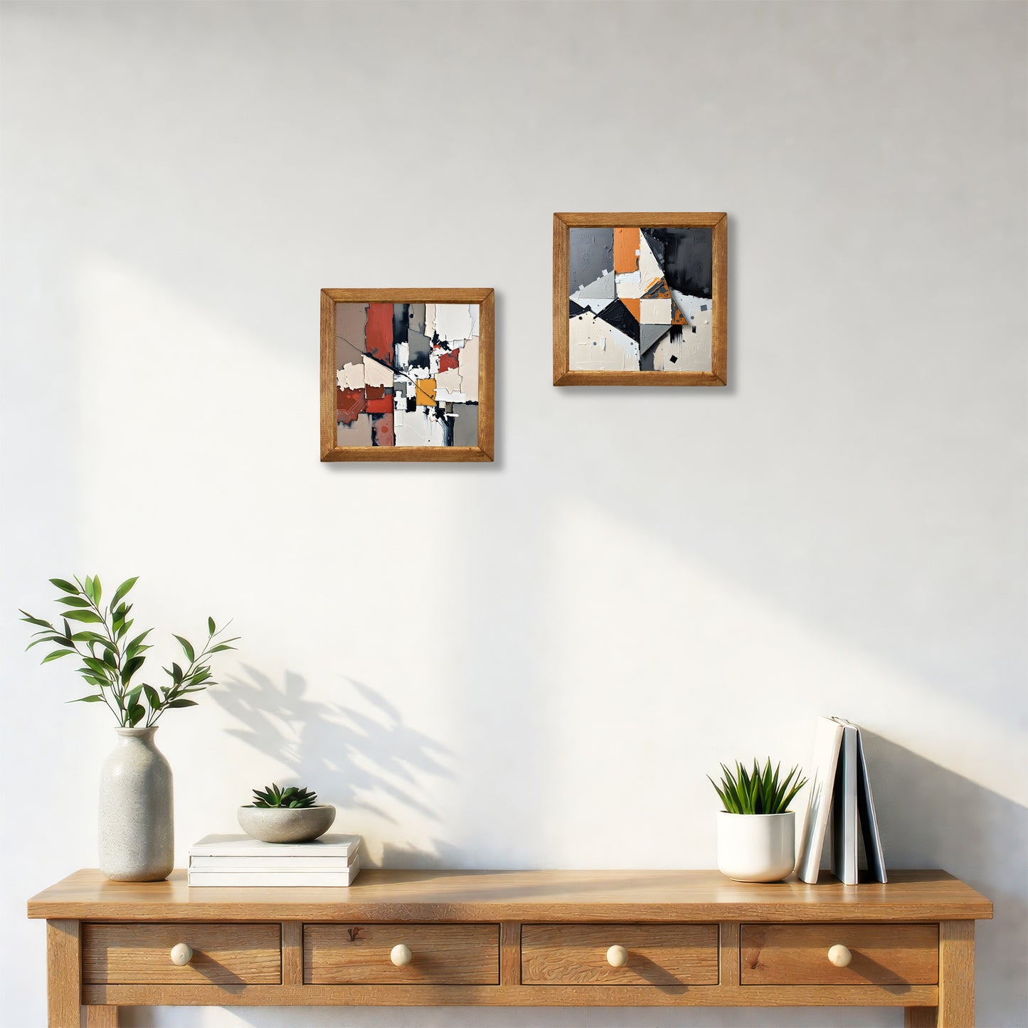 Geometric Modernism Duo Natural Stone Wall Art
