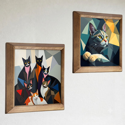 Geometric Cats Duo Stone Wall Art Set