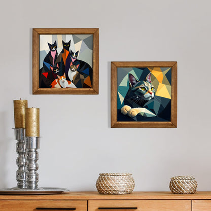 Geometric Cats Duo Stone Wall Art Set
