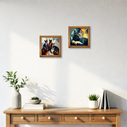 Geometric Cats Duo Stone Wall Art Set