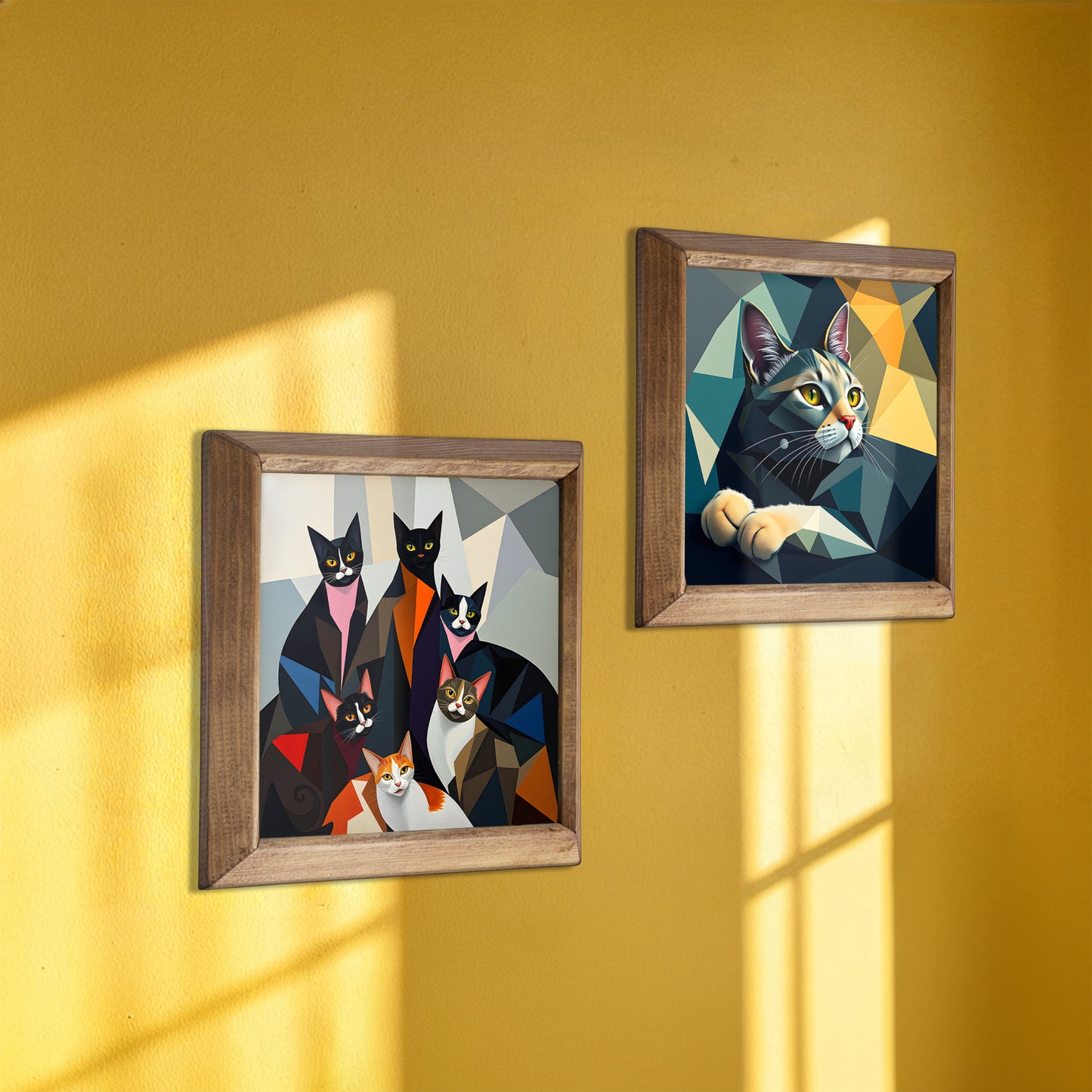 Geometric Cats Duo Stone Wall Art Set