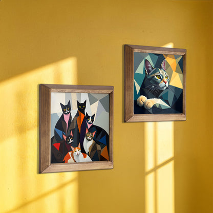 Geometric Cats Duo Stone Wall Art Set