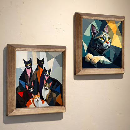 Geometric Cats Duo Stone Wall Art Set