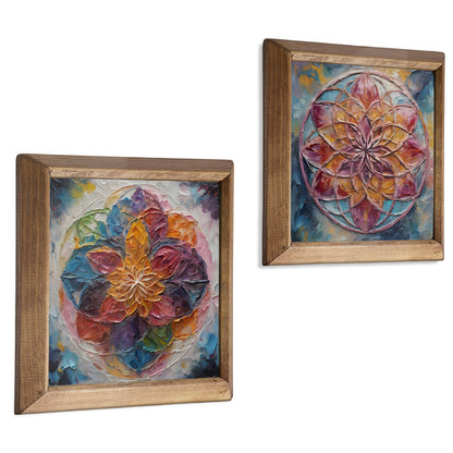 Soft Bloom Floral Duo Natural Stone Wall Art Wood Frame Set