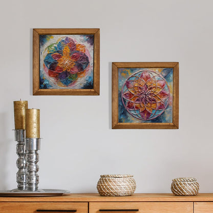 Soft Bloom Floral Duo Natural Stone Wall Art Wood Frame Set