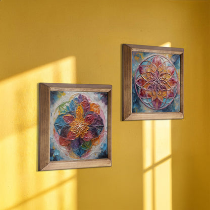 Soft Bloom Floral Duo Natural Stone Wall Art Wood Frame Set