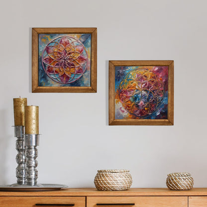 Blush Mandala Duo Natural Stone Wall Art Wood Frame Set