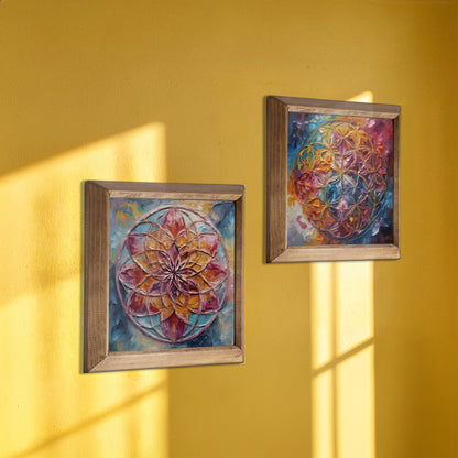 Blush Mandala Duo Natural Stone Wall Art Wood Frame Set