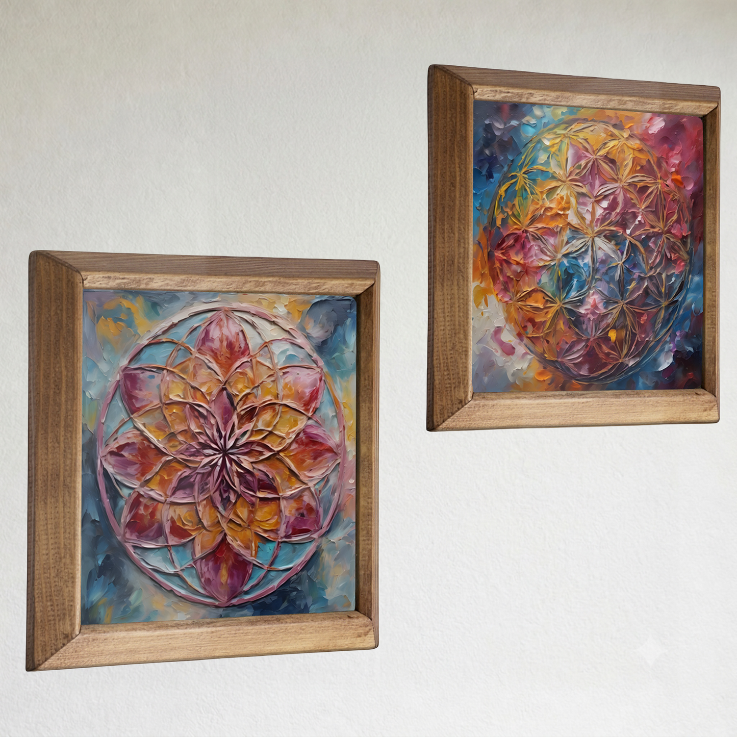 Blush Mandala Duo Natural Stone Wall Art Wood Frame Set