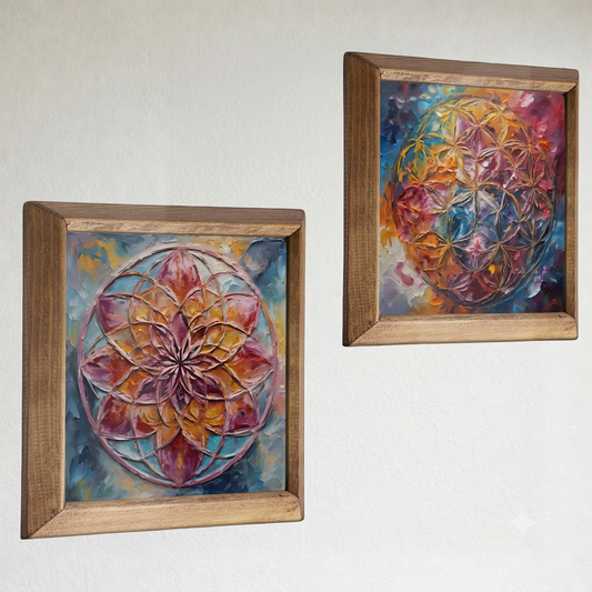 Blush Mandala Duo Natural Stone Wall Art Wood Frame Set