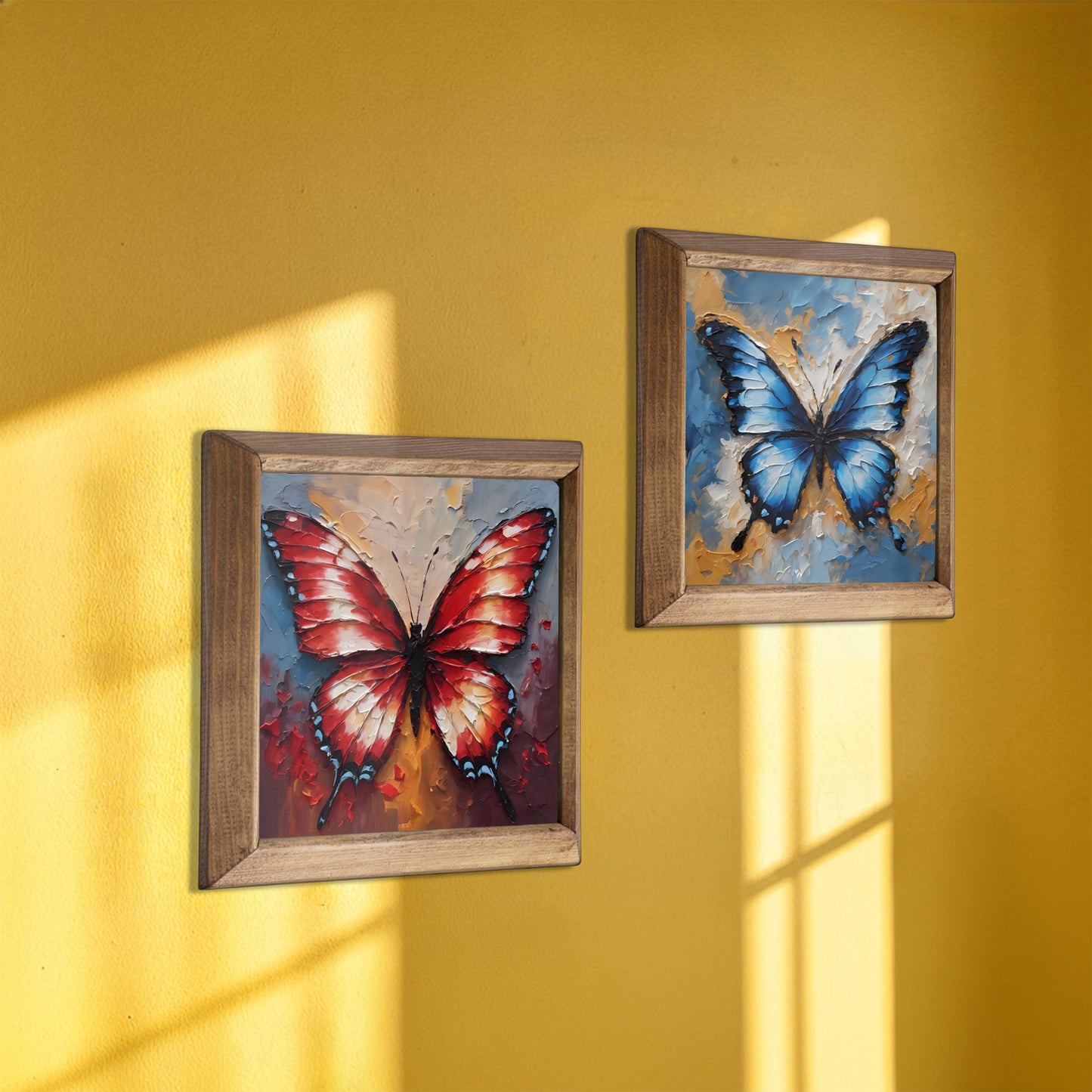 Butterfly Harmony Duo Natural Stone Wall Art Wood Frame Set