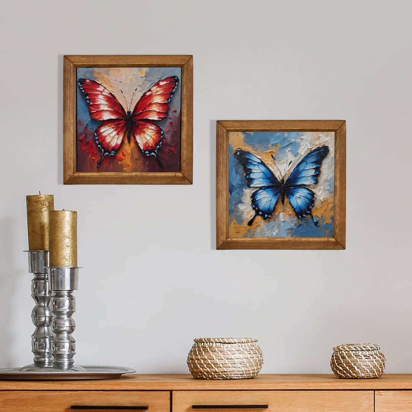 Butterfly Harmony Duo Natural Stone Wall Art Wood Frame Set