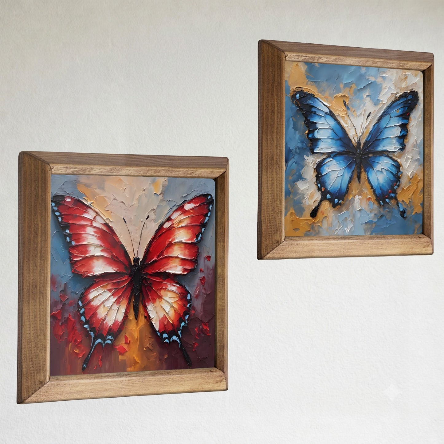 Butterfly Harmony Duo Natural Stone Wall Art Wood Frame Set