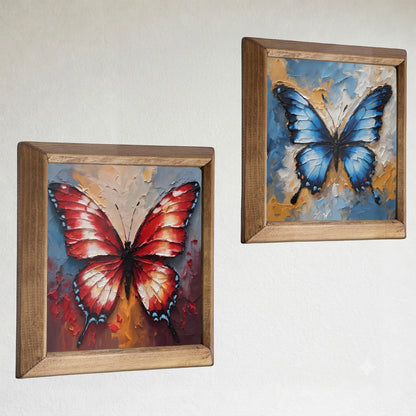 Butterfly Harmony Duo Natural Stone Wall Art Wood Frame Set