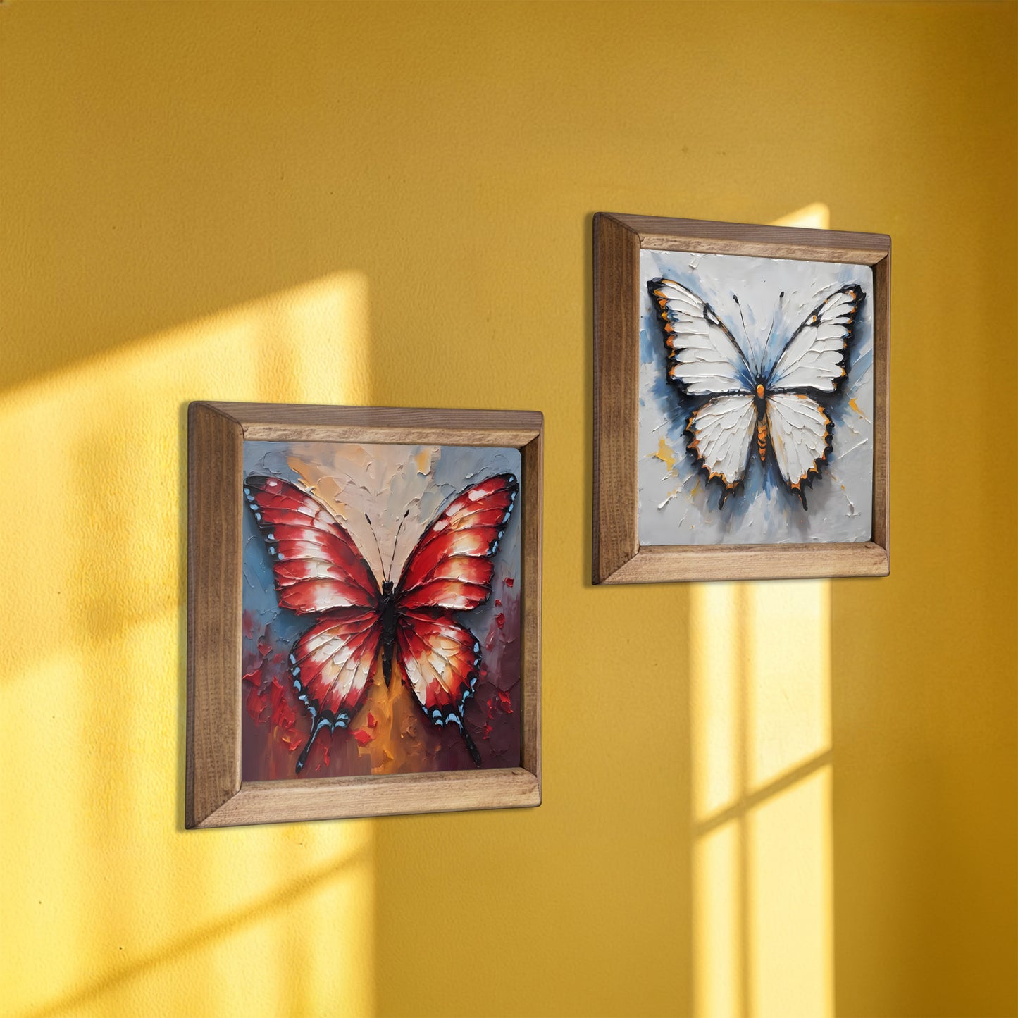 Butterfly Contrast Duo Natural Stone Wall Art Wood Frame Set