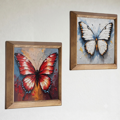 Butterfly Contrast Duo Natural Stone Wall Art Wood Frame Set