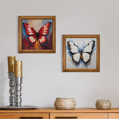 Butterfly Contrast Duo Natural Stone Wall Art Wood Frame Set