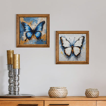 Blue Butterfly Duo Stone Wall Art Set