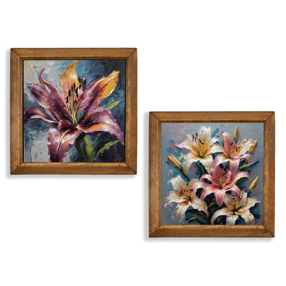 Lily Bloom Duo Natural Stone Wall Art Wood Frame Set
