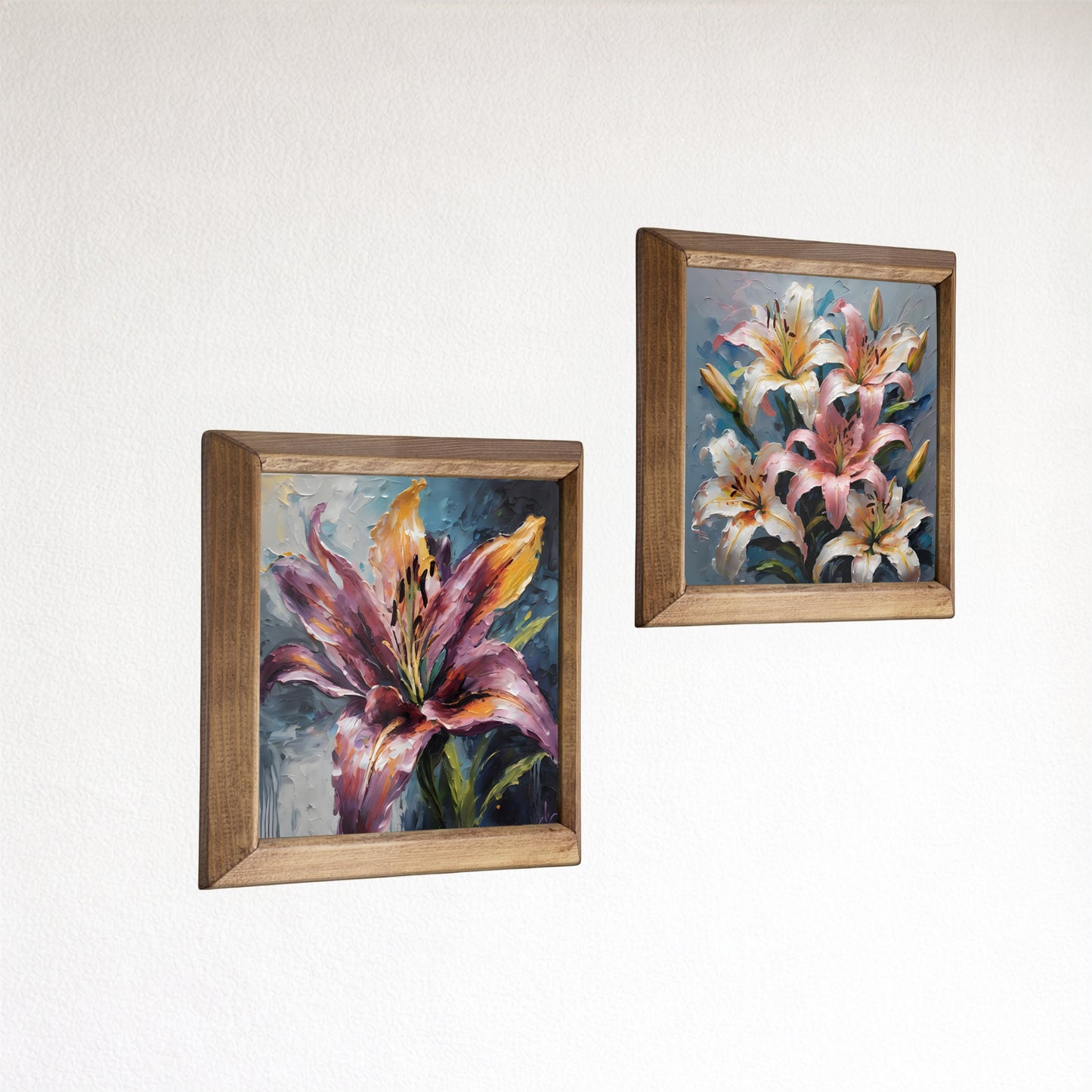 Lily Bloom Duo Natural Stone Wall Art Wood Frame Set