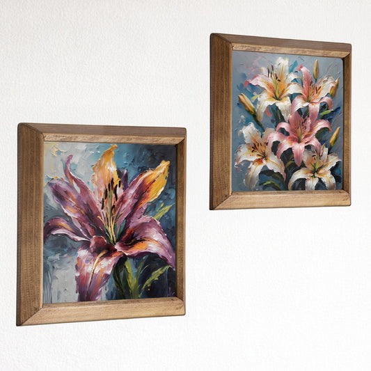 Two Lily Bloom Duo Stone Wall Art Set