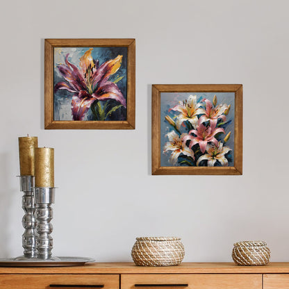Lily Bloom Duo Natural Stone Wall Art Wood Frame Set