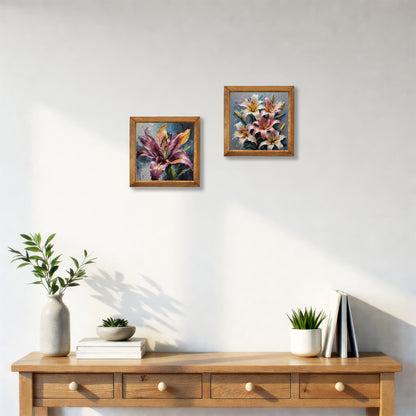 Lily Bloom Duo Natural Stone Wall Art Wood Frame Set